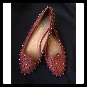 Jeffrey Campbell Skulltini Studded Flats Red